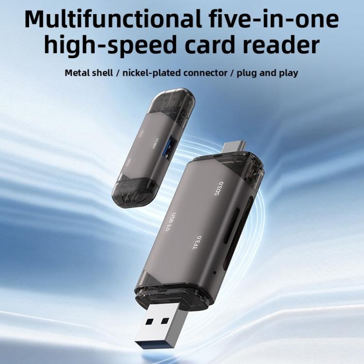 5 in 1 USB3.0 Multi-functional High-speed Card Reader - Grey