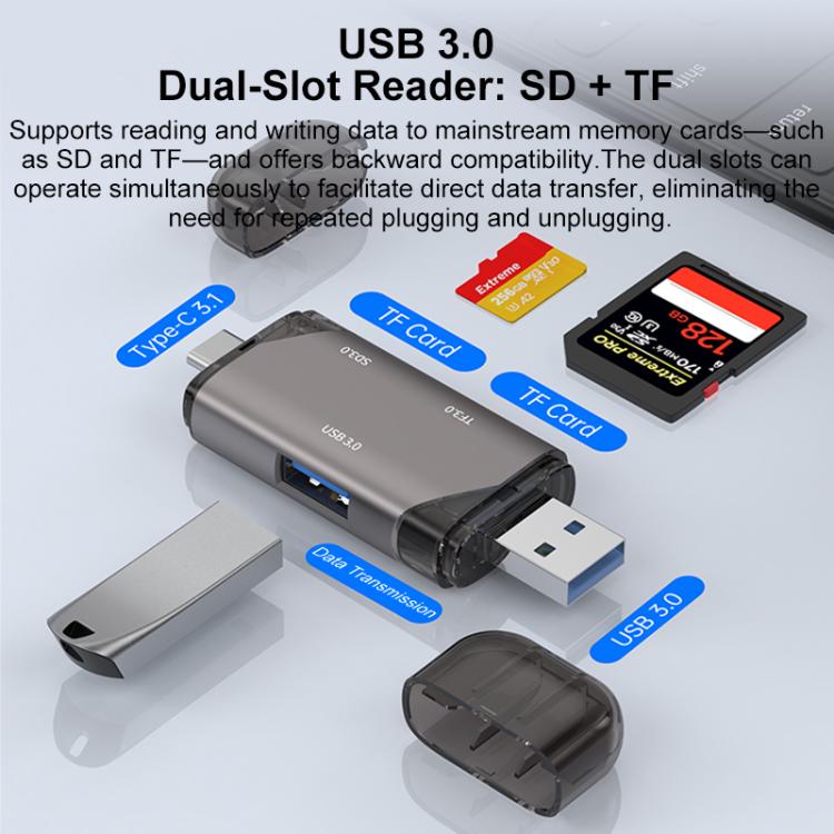 5 in 1 USB3.0 Multi-functional High-speed Card Reader - Grey