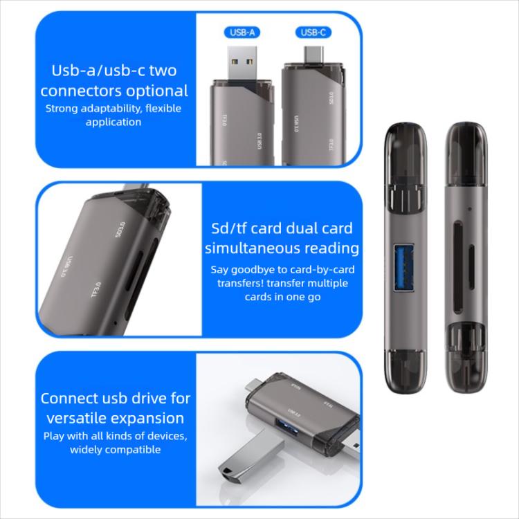 5 in 1 USB3.0 Multi-functional High-speed Card Reader - Grey