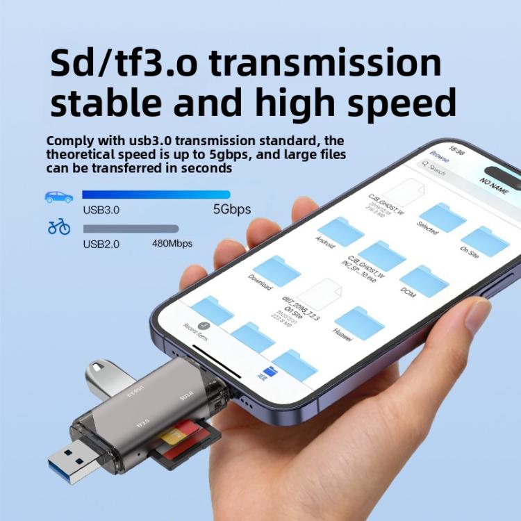 5 in 1 USB3.0 Multi-functional High-speed Card Reader - Grey