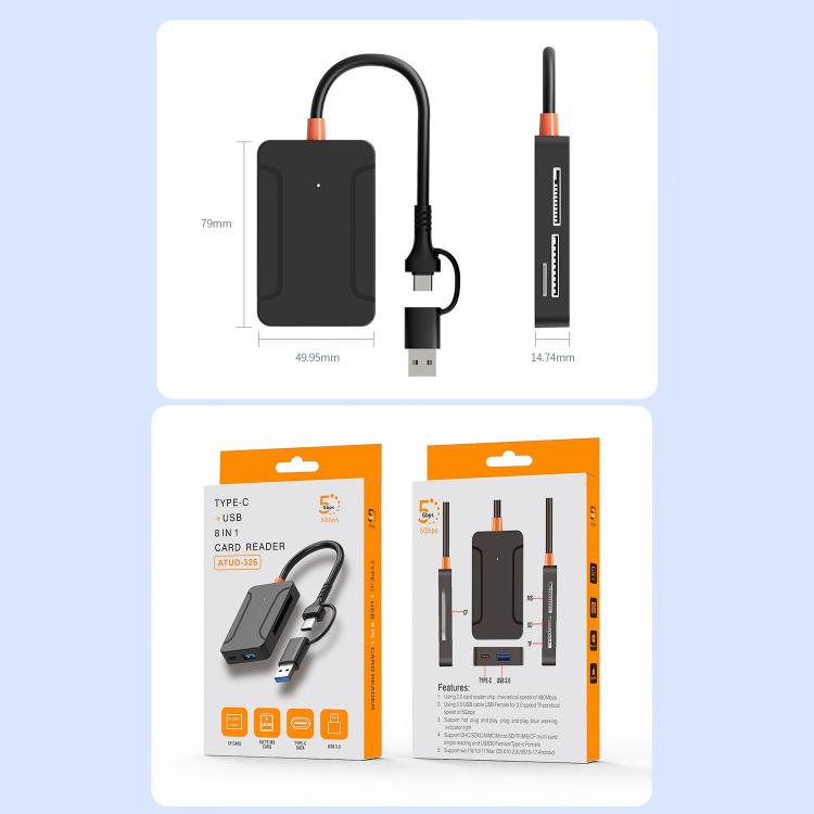 8 in 1 Multi-functional High-speed Card Reader - Black