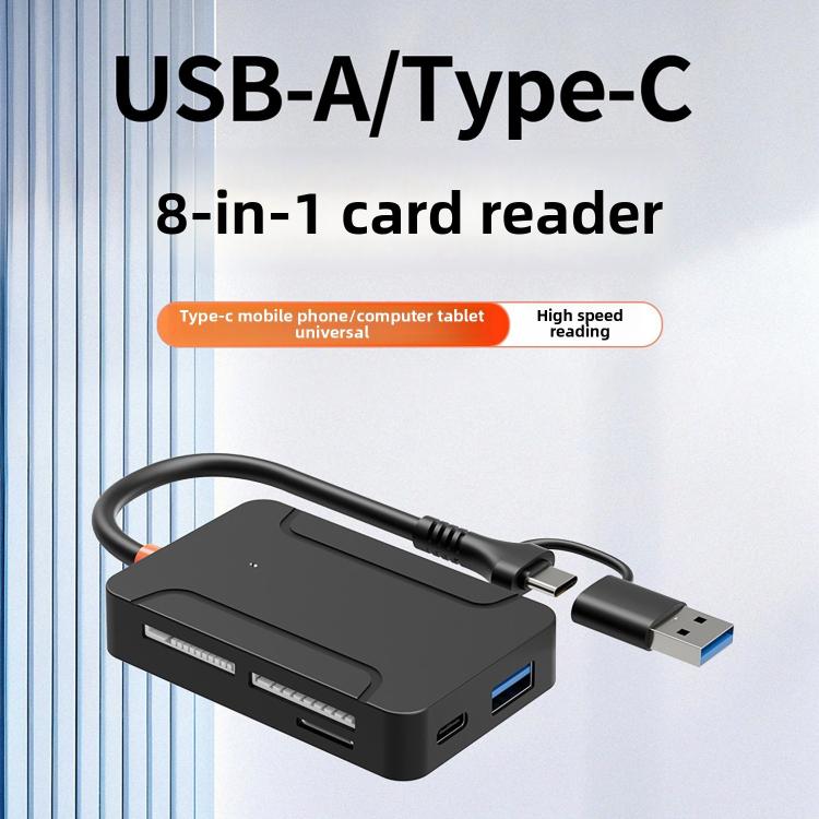 8 in 1 Multi-functional High-speed Card Reader - Black
