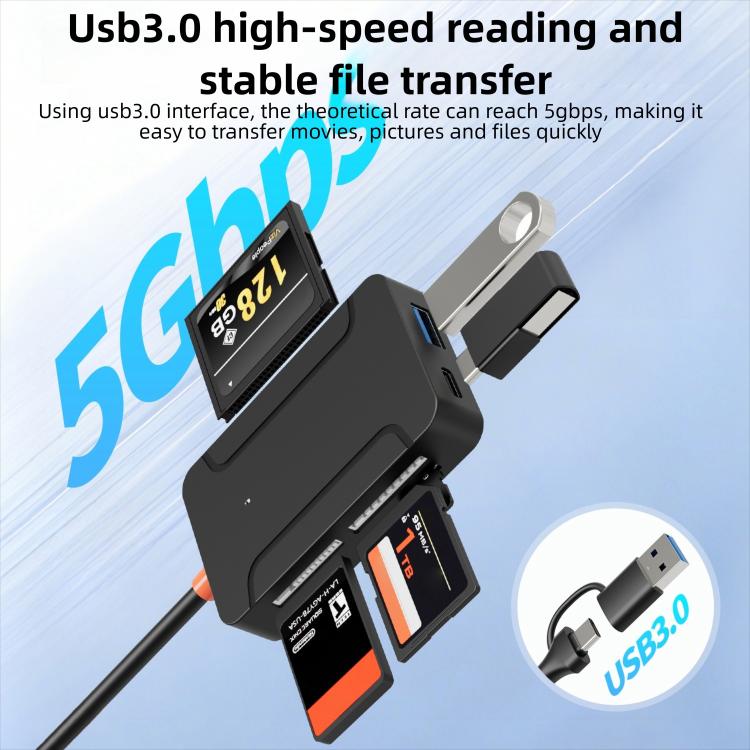 8 in 1 Multi-functional High-speed Card Reader - Black