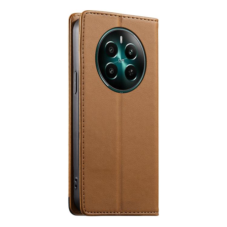For Realme 12+ / Narzo 70 5G Dierfeng Splicing Strong Magnetic RFID Vegan Leather Phone Case