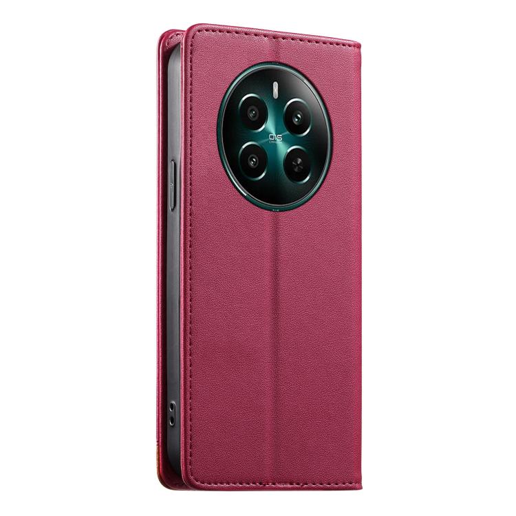 For Realme 12+ / Narzo 70 5G Dierfeng Splicing Strong Magnetic RFID Vegan Leather Phone Case