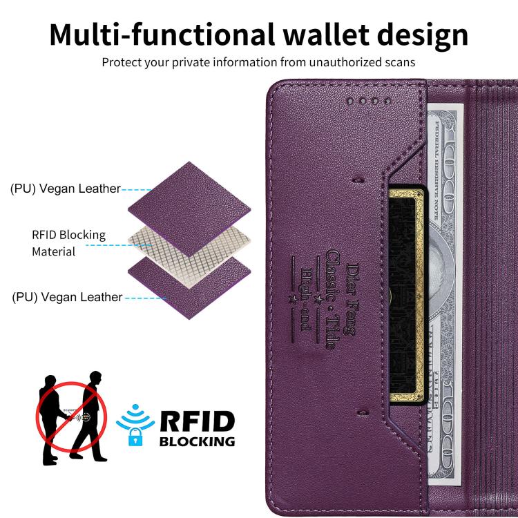 For Realme 13+ Dierfeng Splicing Strong Magnetic RFID Vegan Leather Phone Case