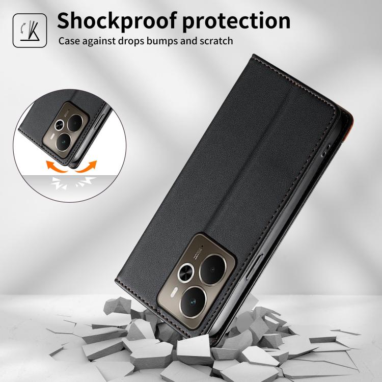 For Realme 14 5G / P3 5G Dierfeng Splicing Strong Magnetic RFID Vegan Leather Phone Case