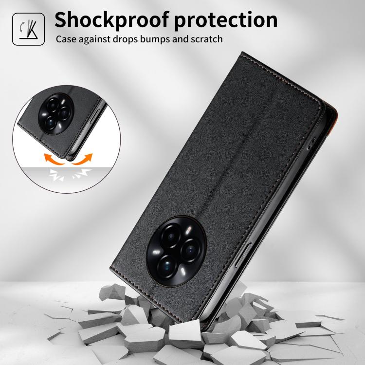 For Realme 14 Pro+ Dierfeng Splicing Strong Magnetic RFID Vegan Leather Phone Case