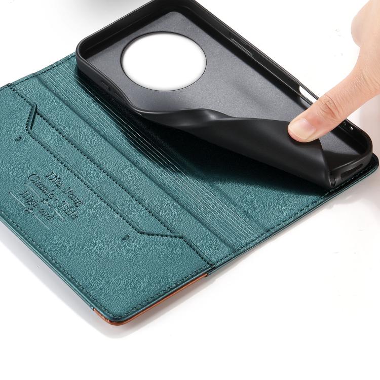 For Realme 14 Pro+ Dierfeng Splicing Strong Magnetic RFID Vegan Leather Phone Case