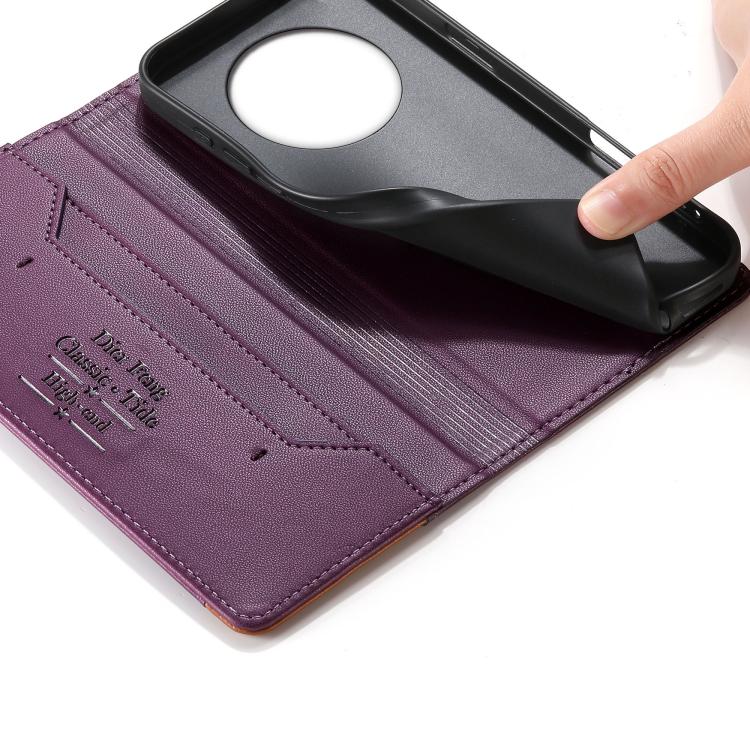 For Realme 14 Pro+ Dierfeng Splicing Strong Magnetic RFID Vegan Leather Phone Case