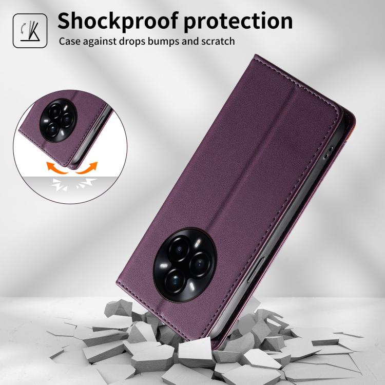 For Realme 14 Pro+ Dierfeng Splicing Strong Magnetic RFID Vegan Leather Phone Case