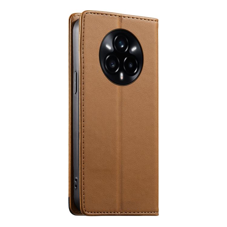 For Realme 14 Pro+ Dierfeng Splicing Strong Magnetic RFID Vegan Leather Phone Case