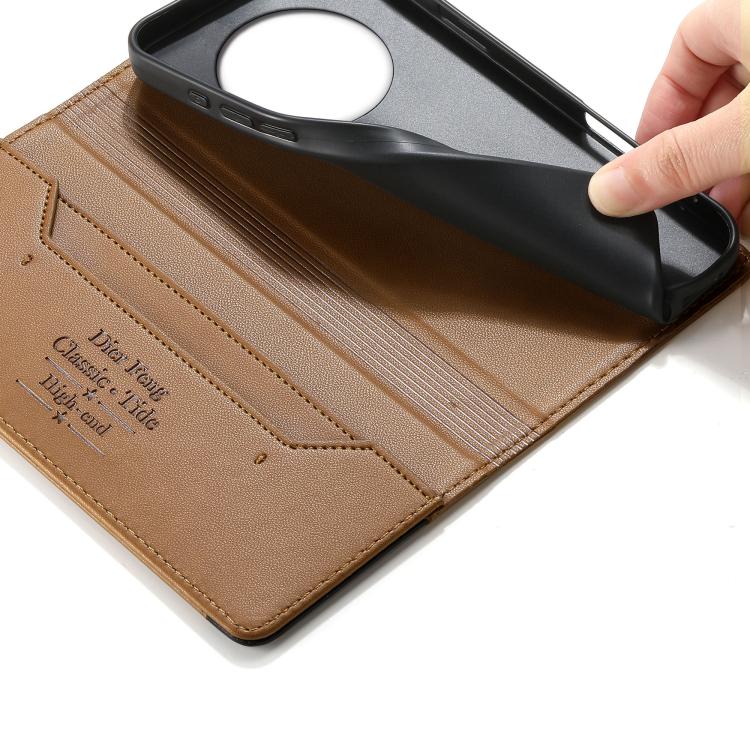 For Realme 14 Pro+ Dierfeng Splicing Strong Magnetic RFID Vegan Leather Phone Case