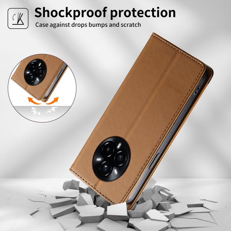 For Realme 14 Pro+ Dierfeng Splicing Strong Magnetic RFID Vegan Leather Phone Case