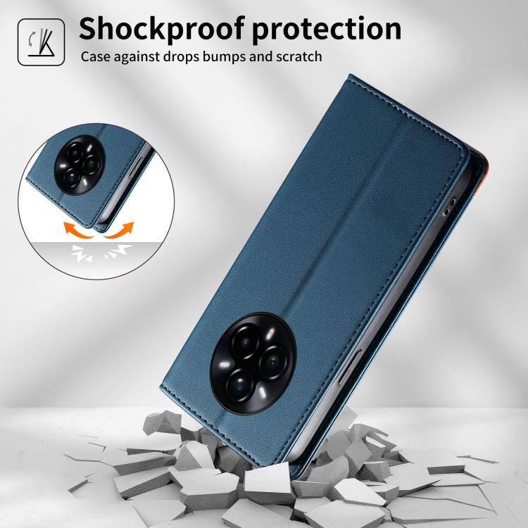 For Realme 14 Pro+ Dierfeng Splicing Strong Magnetic RFID Vegan Leather Phone Case