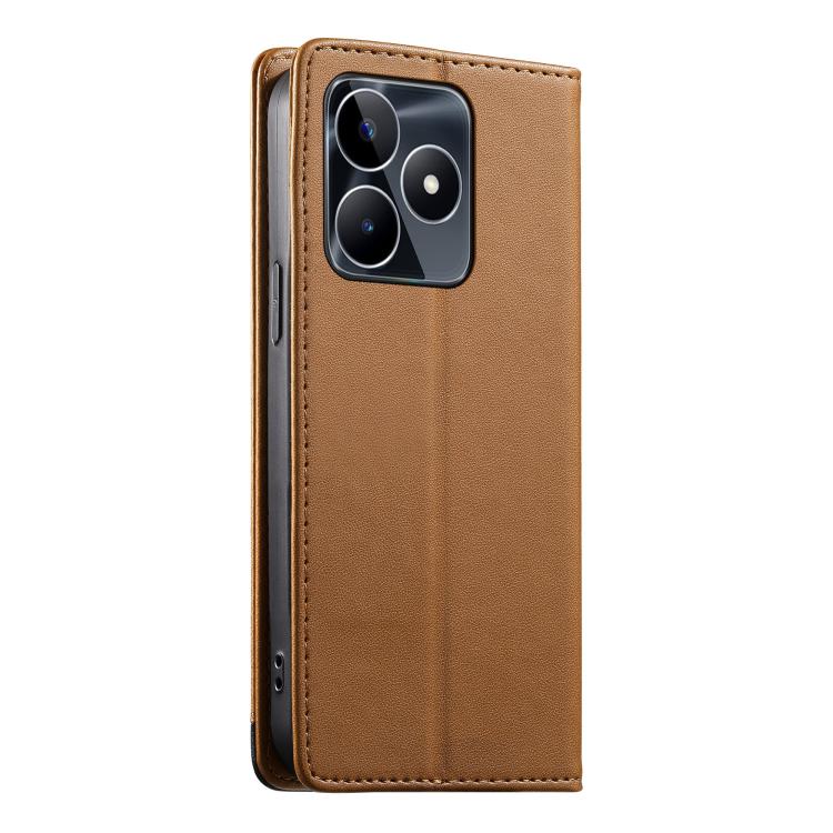 For Realme C53 4G / Narzo N53 4G Dierfeng Splicing Strong Magnetic RFID Vegan Leather Phone Case