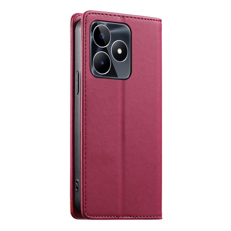 For Realme C53 4G / Narzo N53 4G Dierfeng Splicing Strong Magnetic RFID Vegan Leather Phone Case