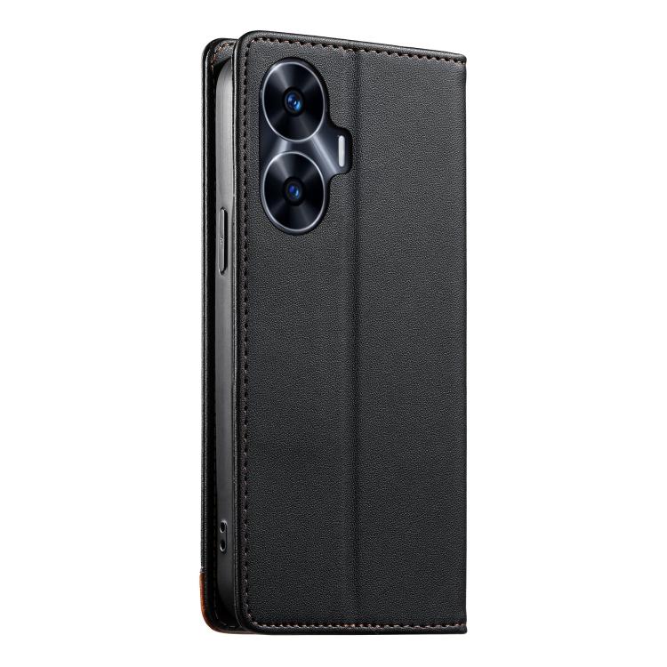 For Realme C55 4G / Narzo N55 Dierfeng Splicing Strong Magnetic RFID Vegan Leather Phone Case