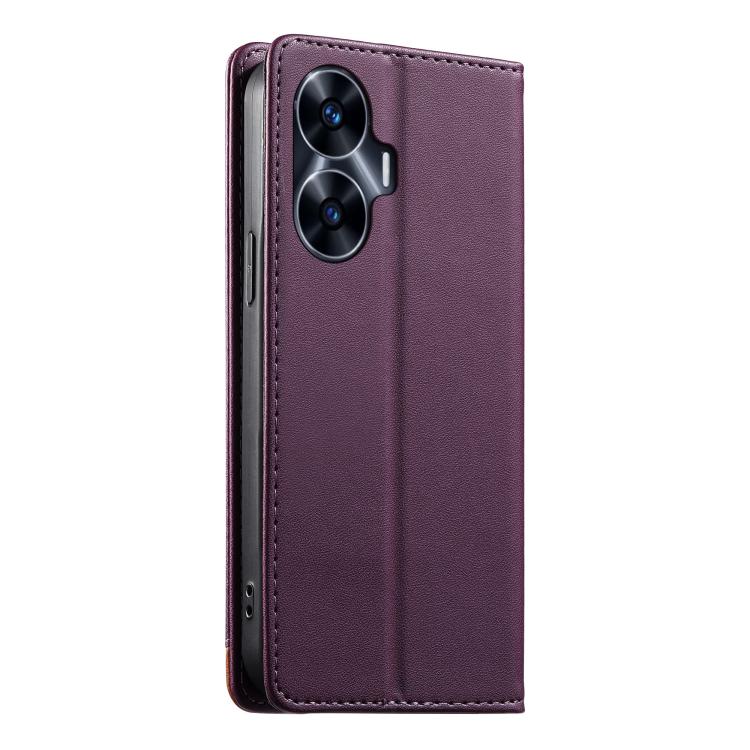 For Realme C55 4G / Narzo N55 Dierfeng Splicing Strong Magnetic RFID Vegan Leather Phone Case