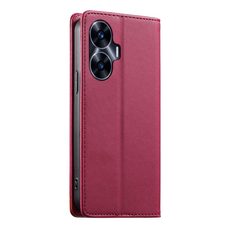 For Realme C55 4G / Narzo N55 Dierfeng Splicing Strong Magnetic RFID Vegan Leather Phone Case