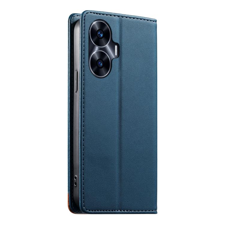 For Realme C55 4G / Narzo N55 Dierfeng Splicing Strong Magnetic RFID Vegan Leather Phone Case
