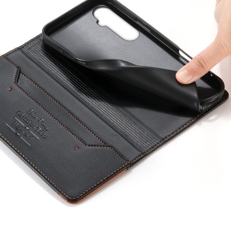 For Realme C65 4G Dierfeng Splicing Strong Magnetic RFID Vegan Leather Phone Case