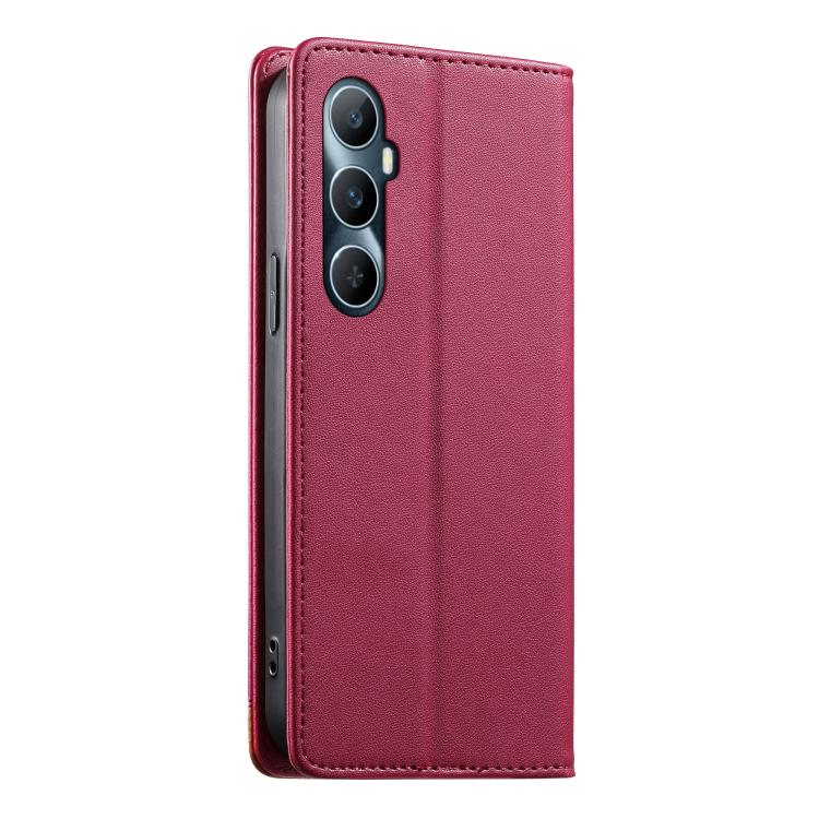 For Realme C65 4G Dierfeng Splicing Strong Magnetic RFID Vegan Leather Phone Case