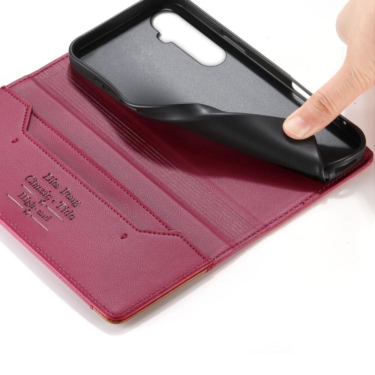 For Realme C65 4G Dierfeng Splicing Strong Magnetic RFID Vegan Leather Phone Case