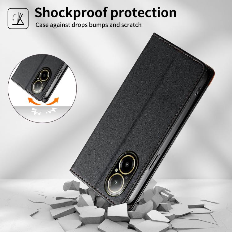 For Realme C67 4G / 12 Lite 4G Dierfeng Splicing Strong Magnetic RFID Vegan Leather Phone Case