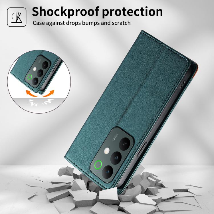 For Realme C85 Pro 4G Dierfeng Splicing Strong Magnetic RFID Vegan Leather Phone Case