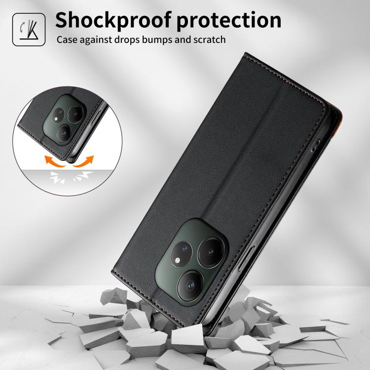 For Realme GT 6 Global Dierfeng Splicing Strong Magnetic RFID Vegan Leather Phone Case