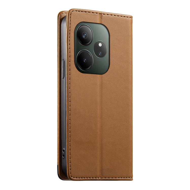 For Realme GT 6 Global Dierfeng Splicing Strong Magnetic RFID Vegan Leather Phone Case