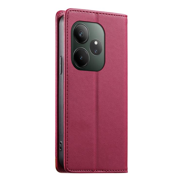 For Realme GT 6 Global Dierfeng Splicing Strong Magnetic RFID Vegan Leather Phone Case
