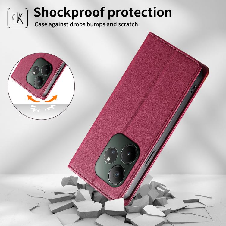For Realme GT 6 Global Dierfeng Splicing Strong Magnetic RFID Vegan Leather Phone Case