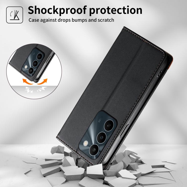 For Realme C83 5G Dierfeng Splicing Strong Magnetic RFID Vegan Leather Phone Case