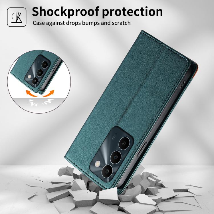 For Realme C83 5G Dierfeng Splicing Strong Magnetic RFID Vegan Leather Phone Case