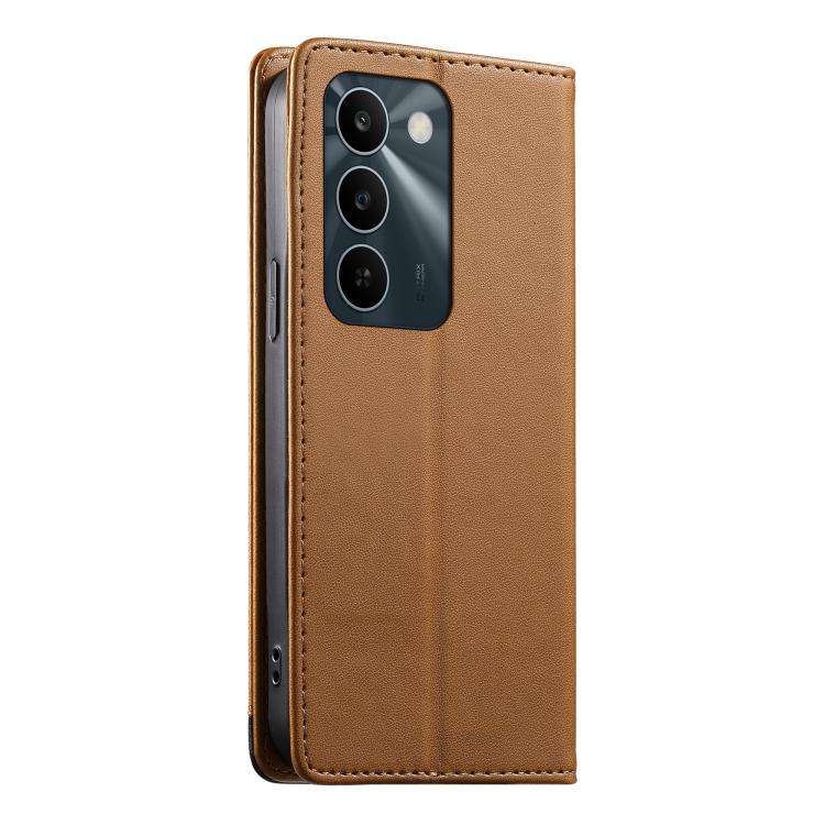 For Realme C83 5G Dierfeng Splicing Strong Magnetic RFID Vegan Leather Phone Case