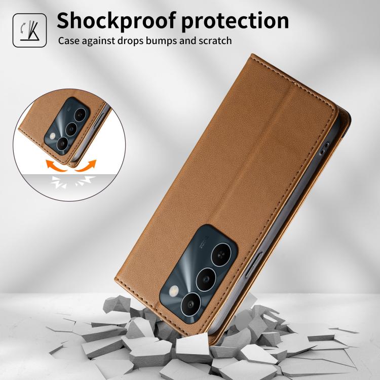For Realme C83 5G Dierfeng Splicing Strong Magnetic RFID Vegan Leather Phone Case