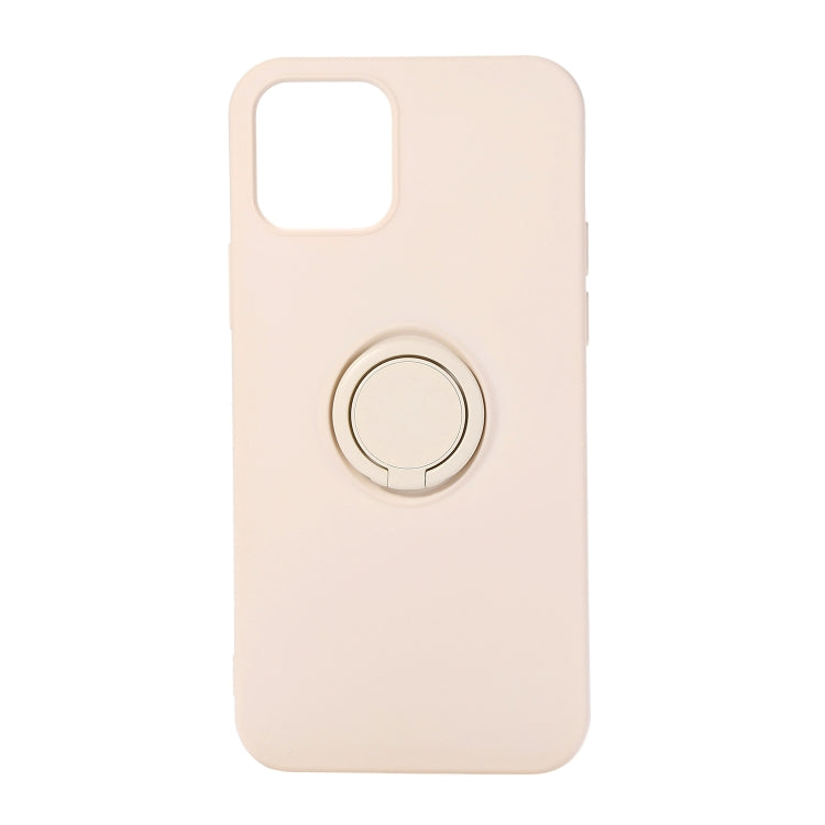 For iPhone 12 Pro Max Solid Color Liquid Silicone Shockproof Full Coverage Protective Case with Ring Holder