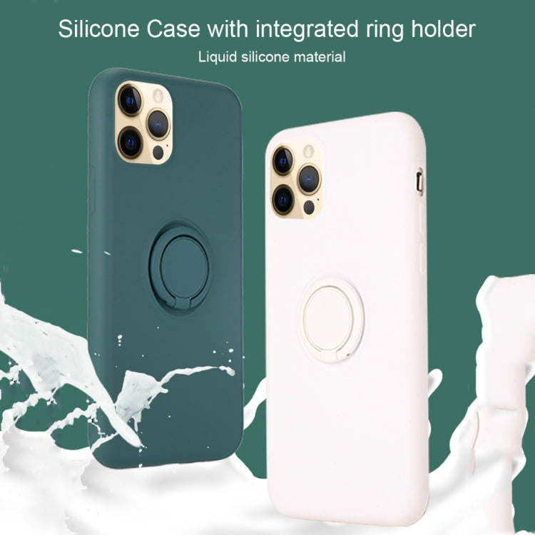 For iPhone 12 Pro Max Solid Color Liquid Silicone Shockproof Full Coverage Protective Case with Ring Holder