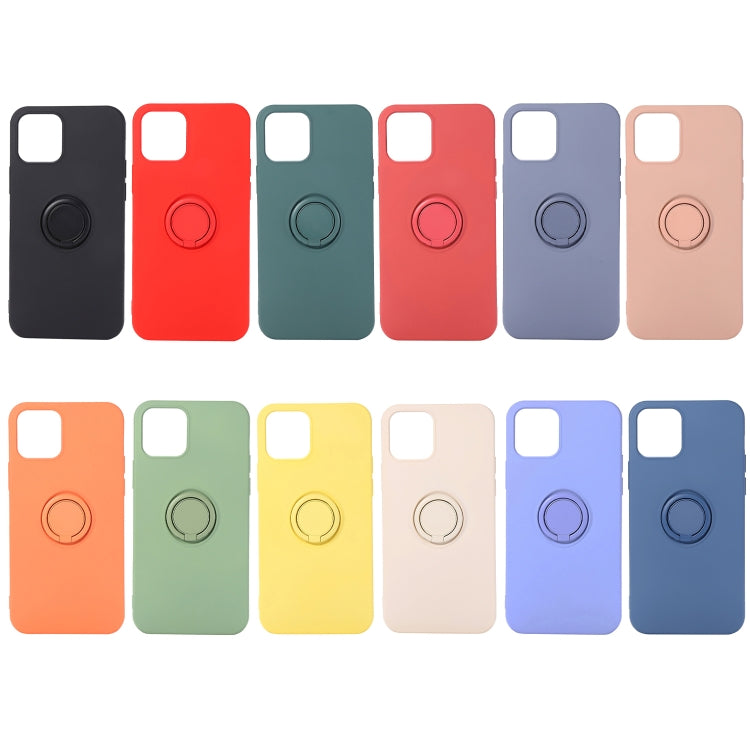For iPhone 12 Pro Max Solid Color Liquid Silicone Shockproof Full Coverage Protective Case with Ring Holder