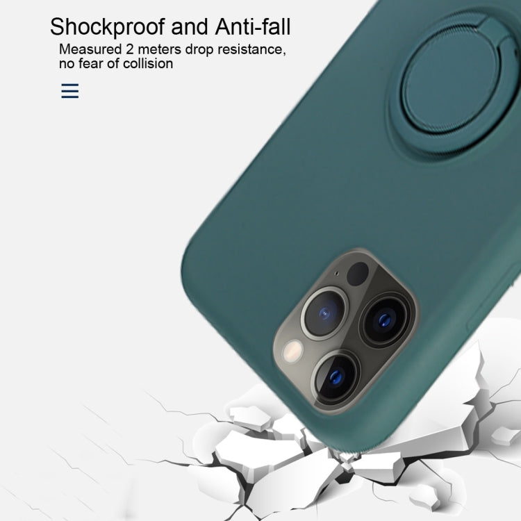 For iPhone 12 Pro Max Solid Color Liquid Silicone Shockproof Full Coverage Protective Case with Ring Holder