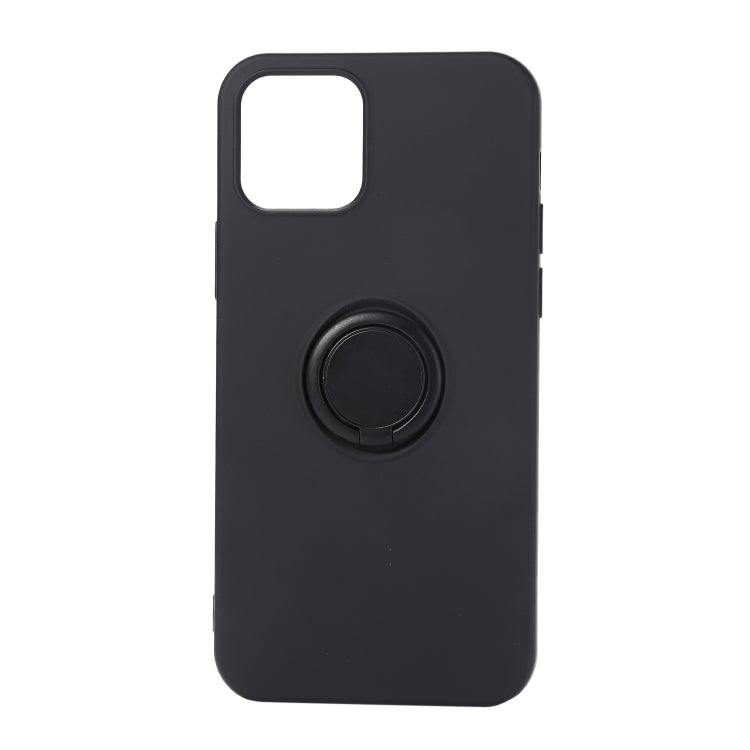 For iPhone 12 / 12 Pro Solid Color Liquid Silicone Shockproof Full Coverage Protective Case with Ring Holder