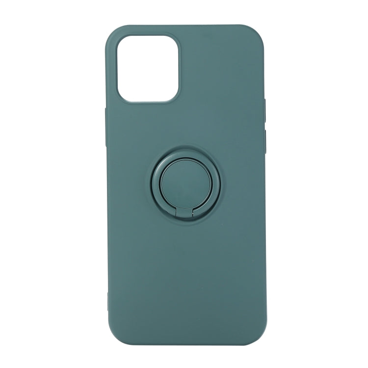 For iPhone 12 / 12 Pro Solid Color Liquid Silicone Shockproof Full Coverage Protective Case with Ring Holder