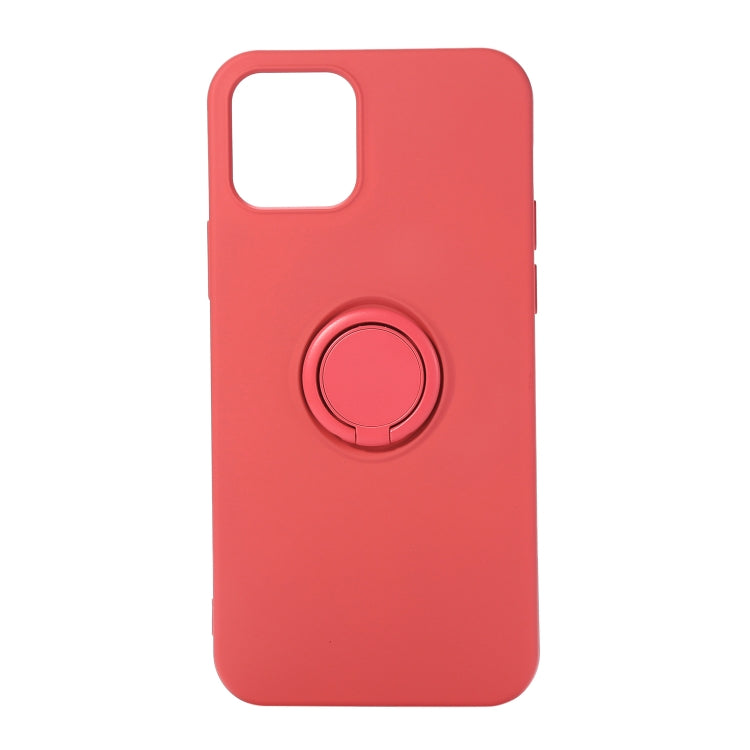 For iPhone 12 / 12 Pro Solid Color Liquid Silicone Shockproof Full Coverage Protective Case with Ring Holder