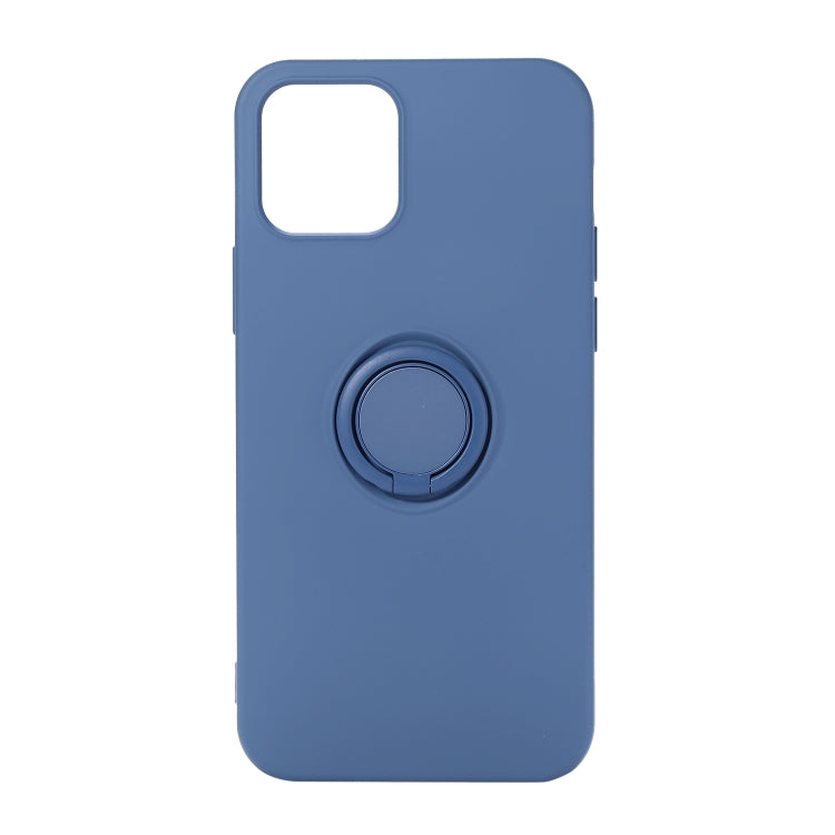 For iPhone 12 / 12 Pro Solid Color Liquid Silicone Shockproof Full Coverage Protective Case with Ring Holder