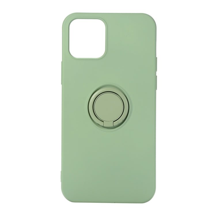 For iPhone 12 mini Solid Color Liquid Silicone Shockproof Full Coverage Protective Case with Ring Holder