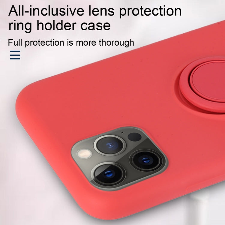 For iPhone 12 mini Solid Color Liquid Silicone Shockproof Full Coverage Protective Case with Ring Holder