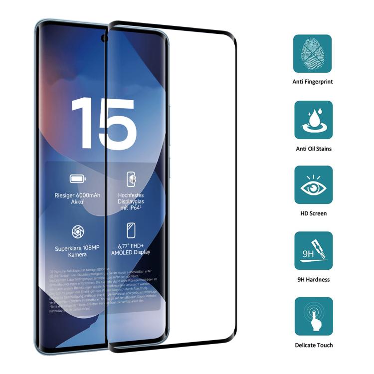 For Redmi Note 15 4G Global 164mm Edge Glue 9H HD 3D Curved Edge Tempered Glass Film - Black