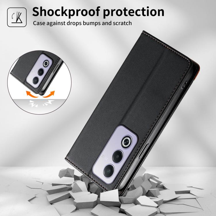 For OPPO A3 Pro Global / K12x 5G Dierfeng Splicing Strong Magnetic RFID Vegan Leather Phone Case